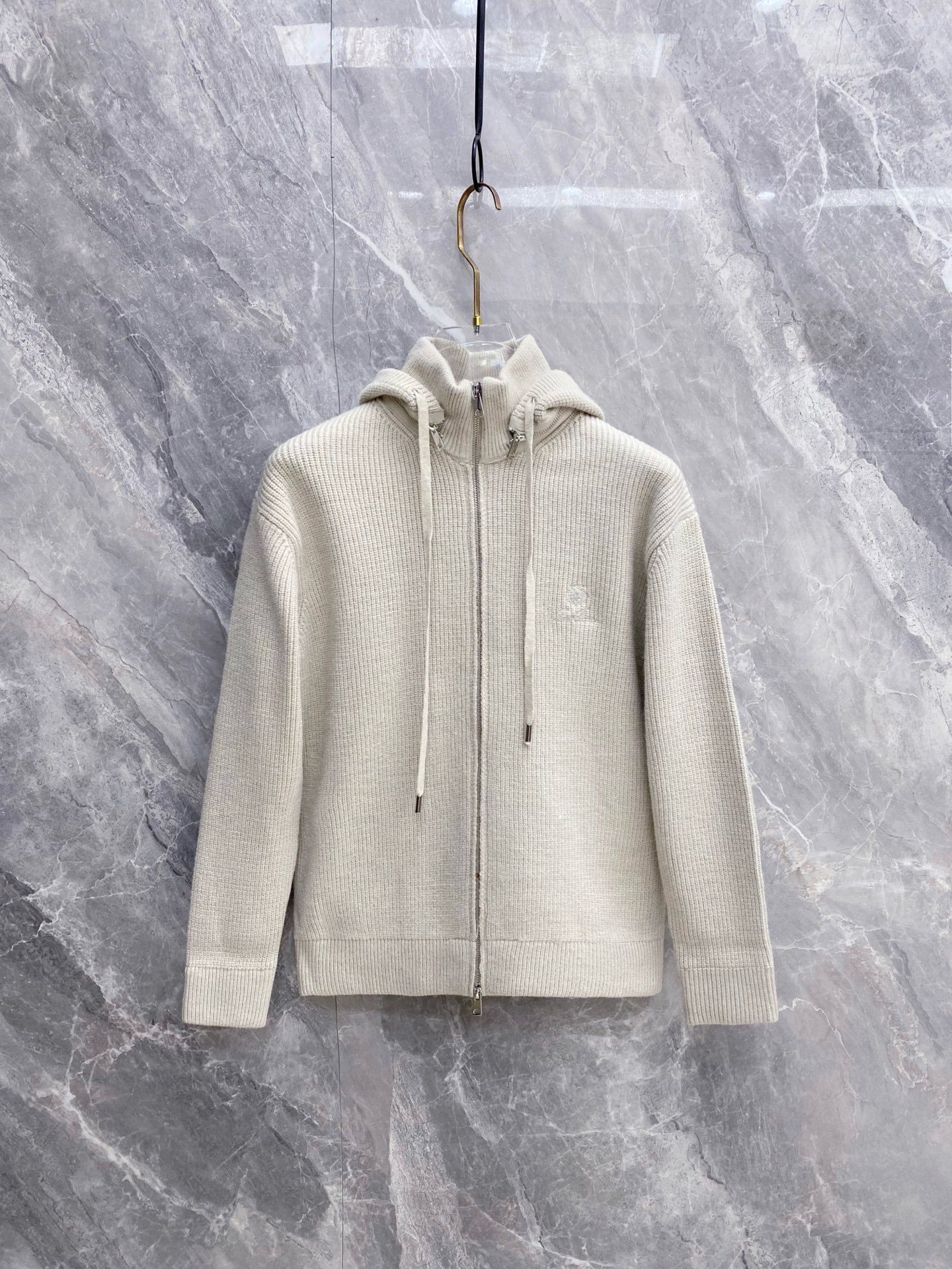 Loro Piana Style Ribbed Knit Zip-Up Hoodie