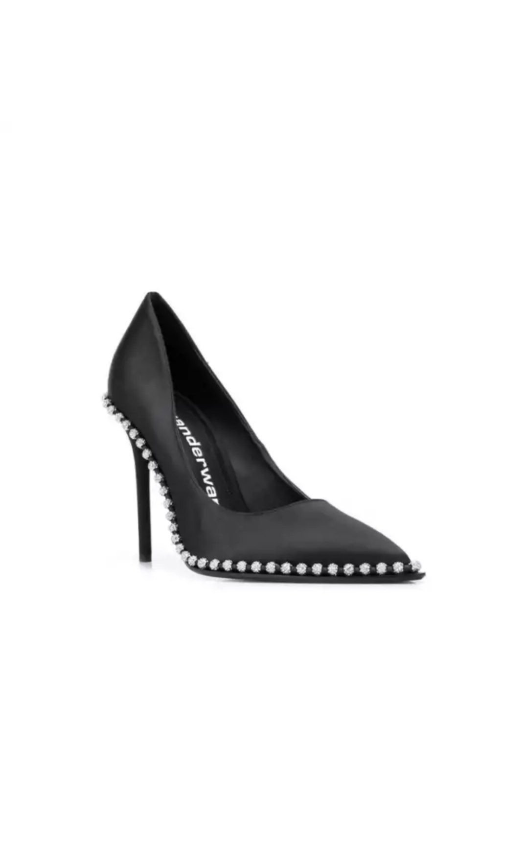 Alexander Wang Black Satin Crystal-Embellished Pointed-Toe Pumps